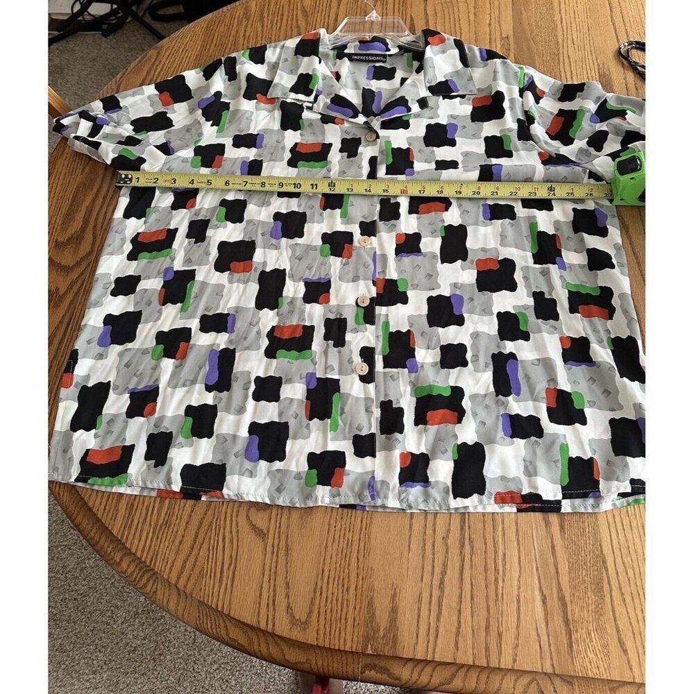 Impressions Patchwork Blouse Button Up Colorful R… - image 7